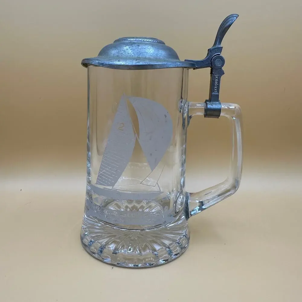 Vtg Old Spice Beer Stein Etched Glass ALWE 12 Meter Racing Sloop Series One